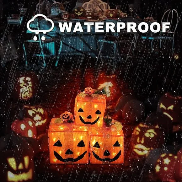 NEW! Pumpkin Gift Boxes Decorative Lights, Set of 3 Battery Operated - Picture 2 of 7